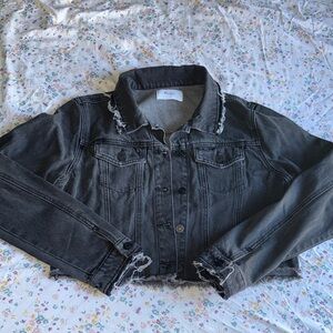 KanCan Black Distressed Cropped Denim Jacket
